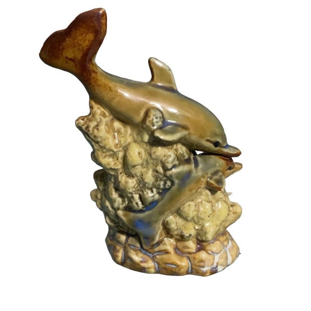 Dolphin Porpoise Coral Reef Fish Glazed Ceramic Figurine Sea Life 5x3